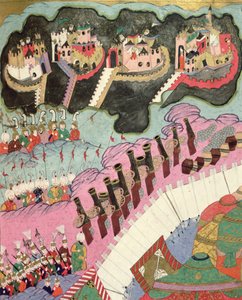 キリスト教の要塞の包囲、砲兵の詳細、ロックマンの「スレイマン1世の軍事キャンペーン（1494-1566）The Magnificent」（Hunername）のイラスト 作： Islamic School